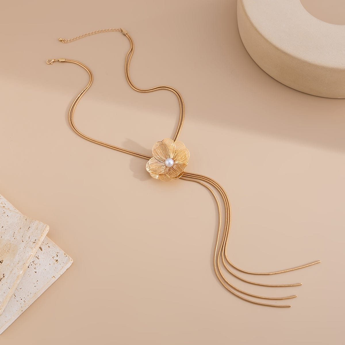 Minimalist Pearl Flower Charm Long Tassel Chain Y Necklace - ArtGalleryZen