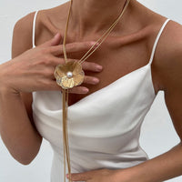 Thumbnail for Minimalist Pearl Flower Charm Long Tassel Chain Y Necklace - ArtGalleryZen