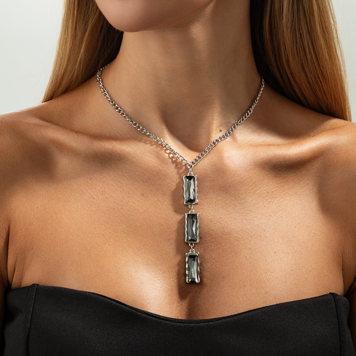 Minimalist Rhinestone Charm Curb Chain Y Necklace - ArtGalleryZen