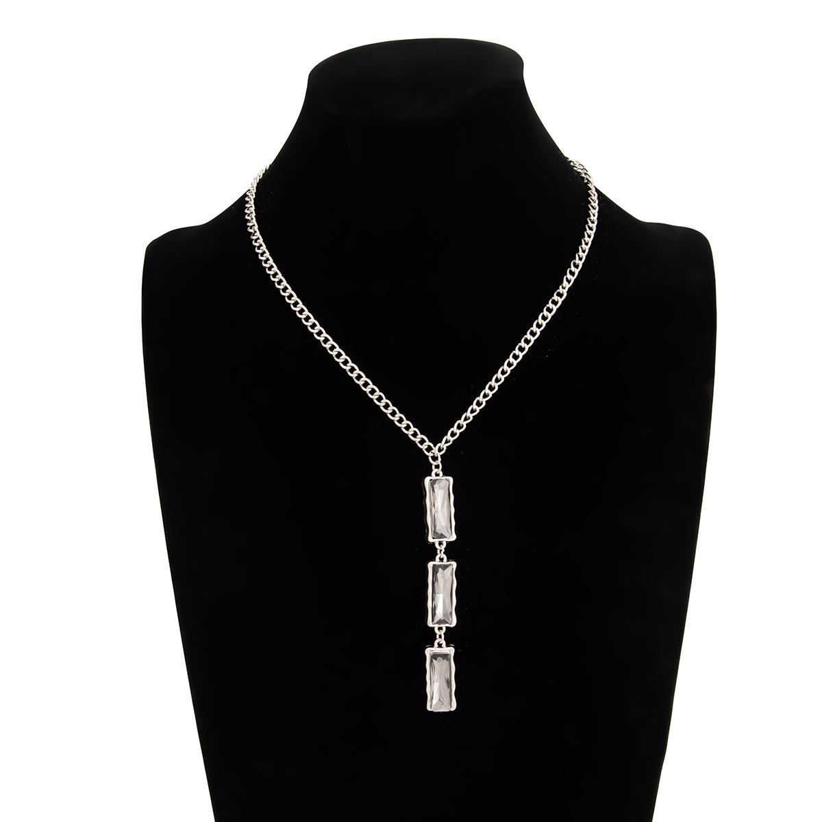 Minimalist Rhinestone Charm Curb Chain Y Necklace - ArtGalleryZen