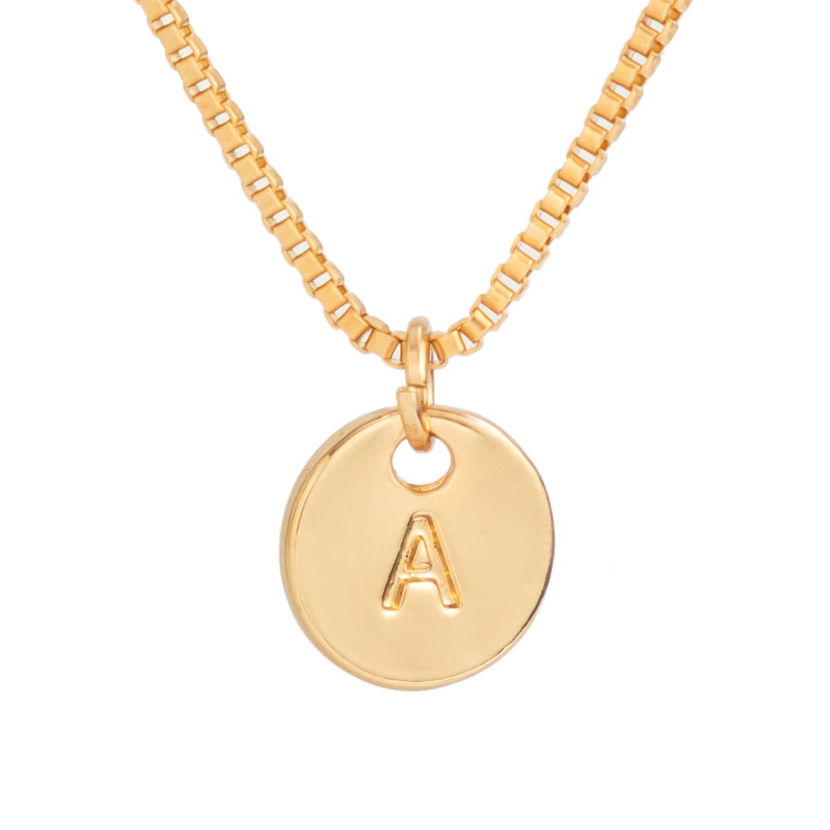 Minimalist Round Initial Pendant Box Chain Necklace - ArtGalleryZen