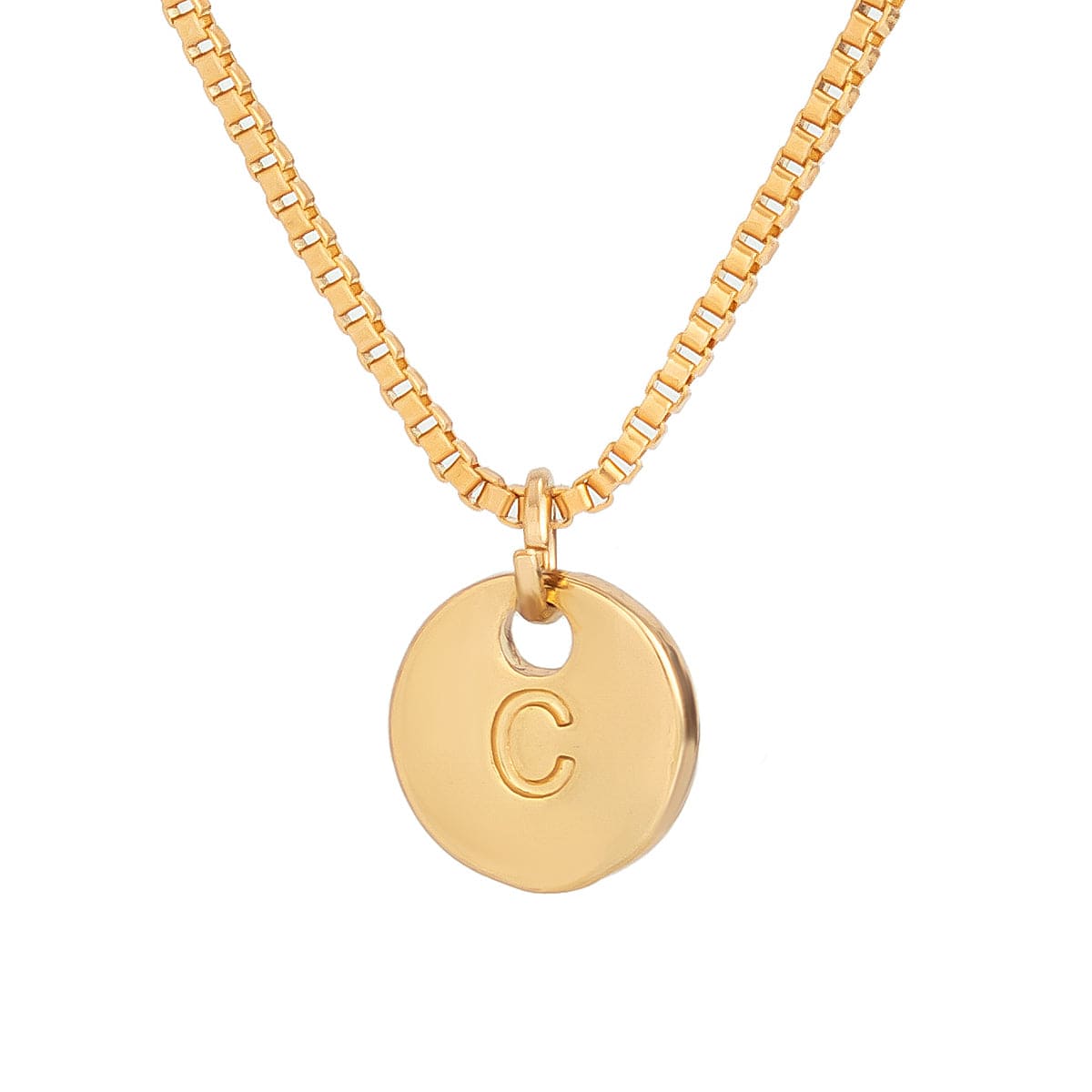 Minimalist Round Initial Pendant Box Chain Necklace - ArtGalleryZen