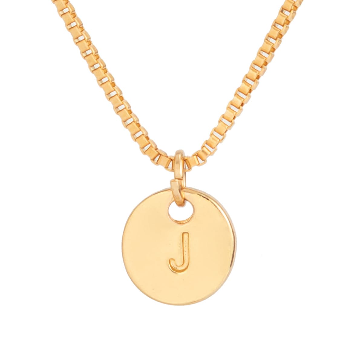 Minimalist Round Initial Pendant Box Chain Necklace - ArtGalleryZen