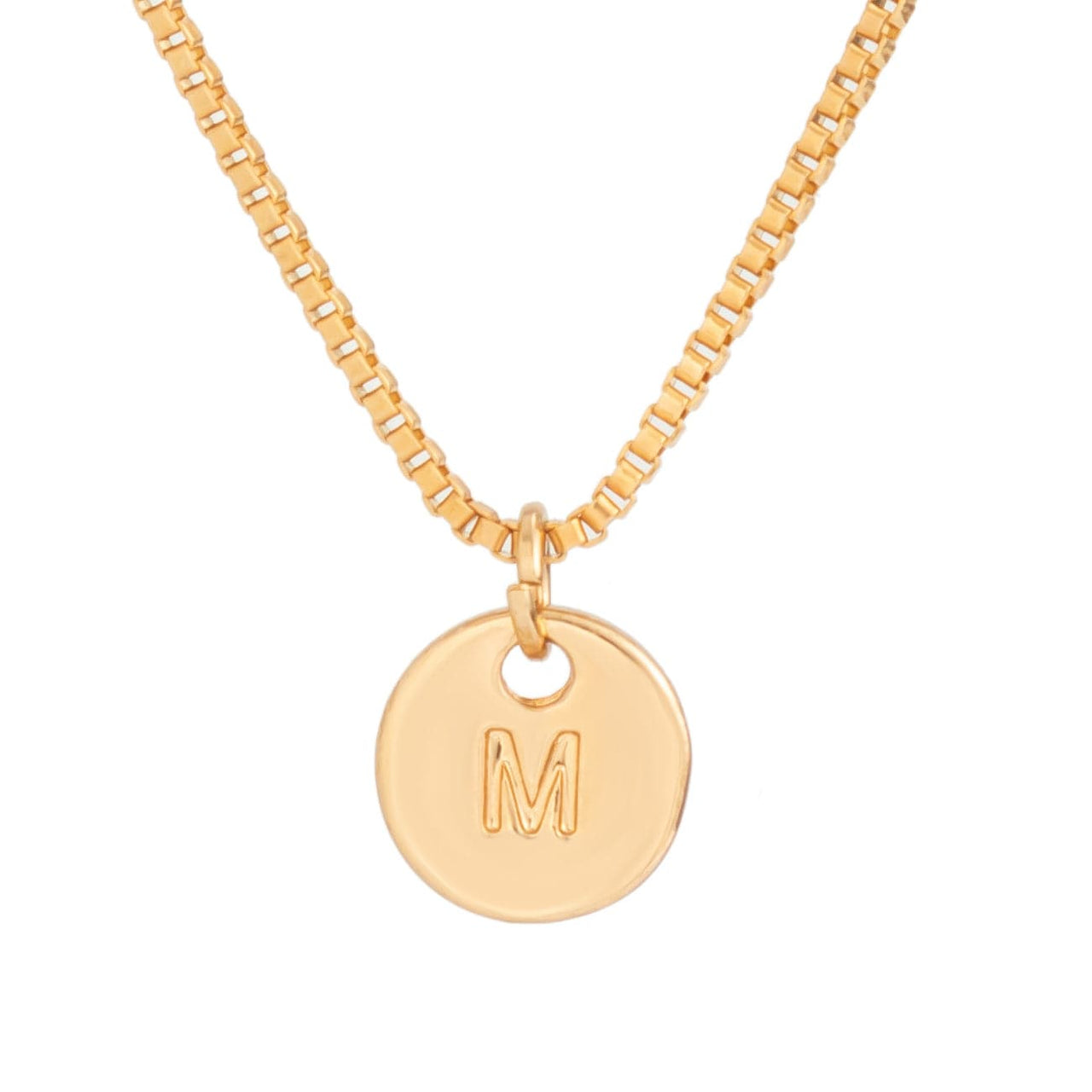 Minimalist Round Initial Pendant Box Chain Necklace - ArtGalleryZen