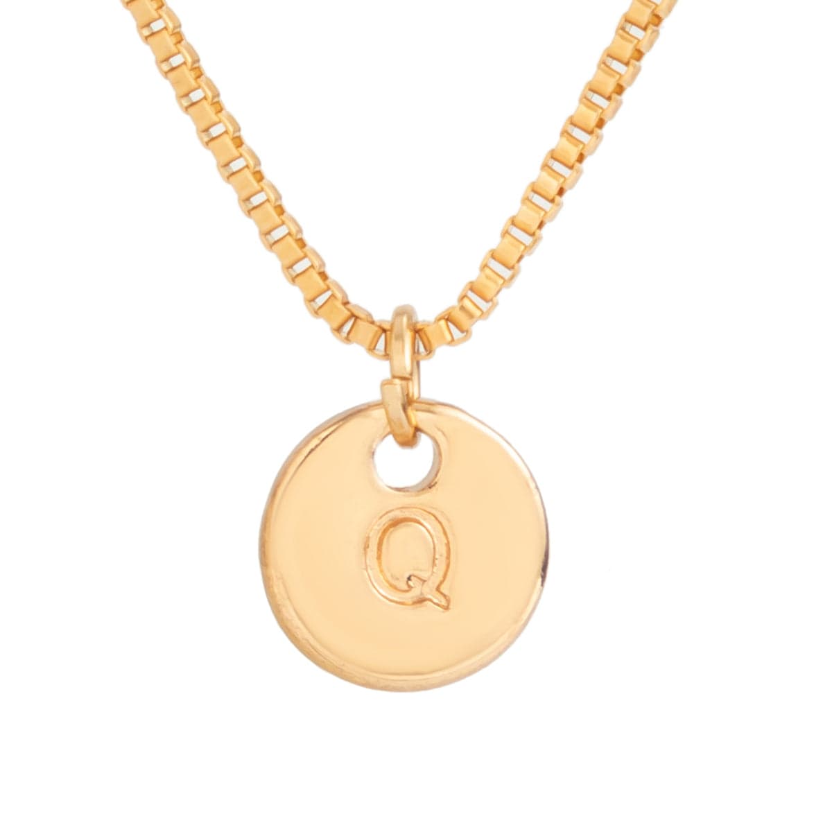 Minimalist Round Initial Pendant Box Chain Necklace - ArtGalleryZen