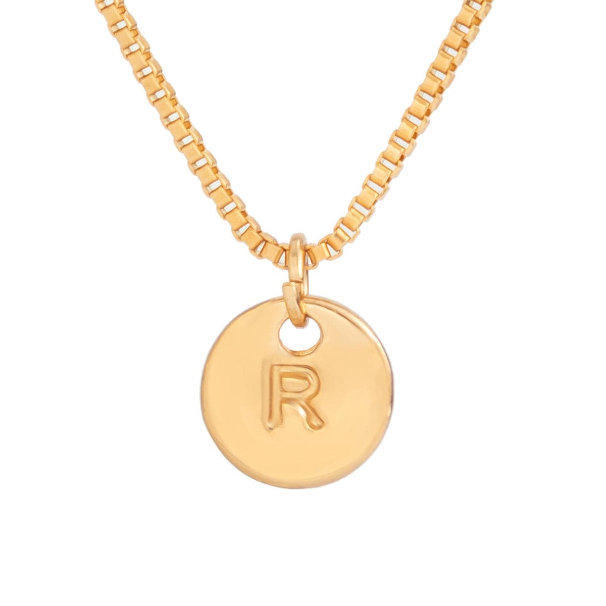 Minimalist Round Initial Pendant Box Chain Necklace - ArtGalleryZen