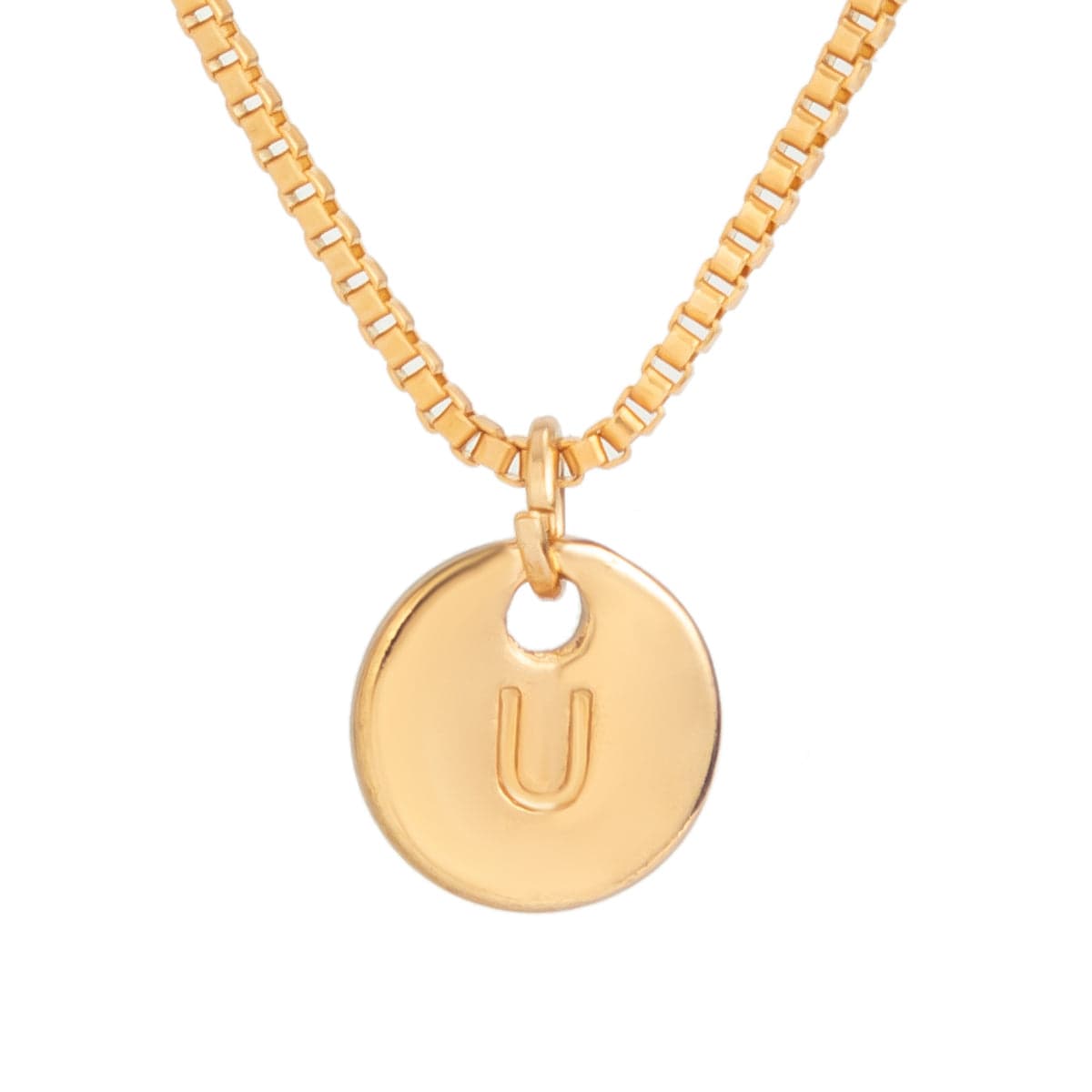 Minimalist Round Initial Pendant Box Chain Necklace - ArtGalleryZen