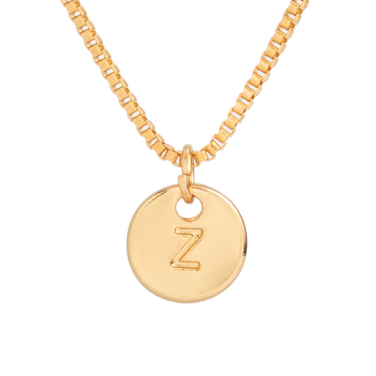 Minimalist Round Initial Pendant Box Chain Necklace - ArtGalleryZen