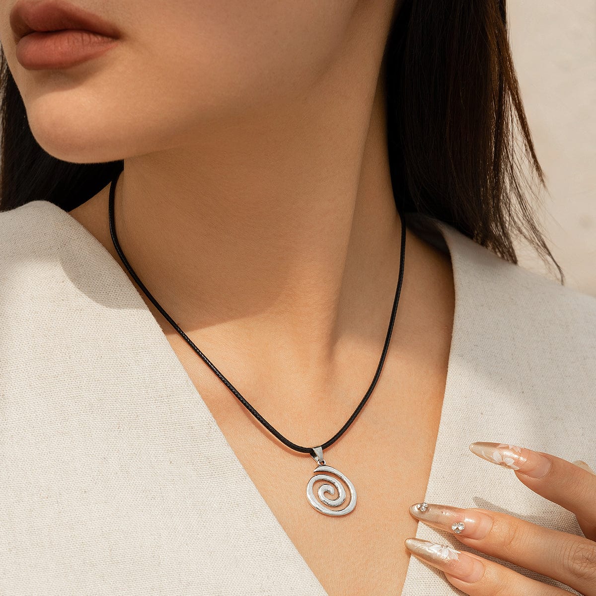 Minimalist Round Spiral Wax Cord String Necklace