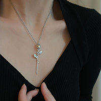 Thumbnail for Minimalist Silver Tone Rose Flower Necklace - ArtGalleryZen