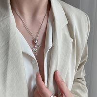 Thumbnail for Minimalist Silver Tone Rose Flower Necklace - ArtGalleryZen