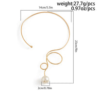 Thumbnail for Minimalist Spiral Pearl Pendant Open Collar Necklace - ArtGalleryZen