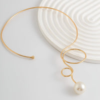 Thumbnail for Minimalist Spiral Pearl Pendant Open Collar Necklace - ArtGalleryZen