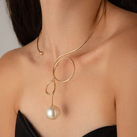 Thumbnail for Minimalist Spiral Pearl Pendant Open Collar Necklace