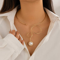 Thumbnail for Minimalist Spiral Pearl Pendant Open Collar Necklace