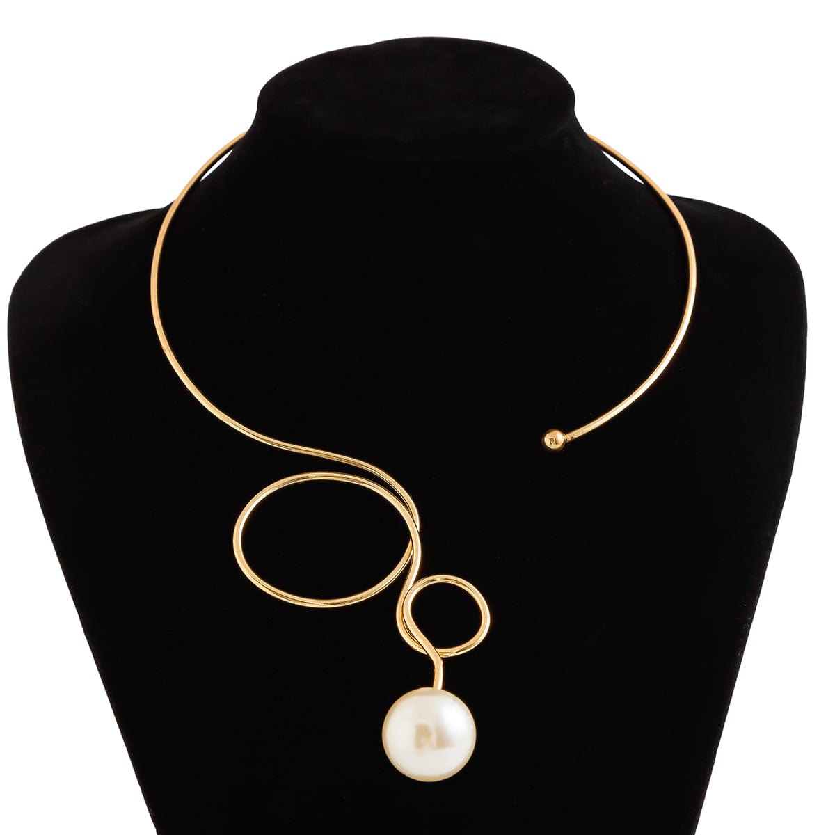 Minimalist Spiral Pearl Pendant Open Collar Necklace