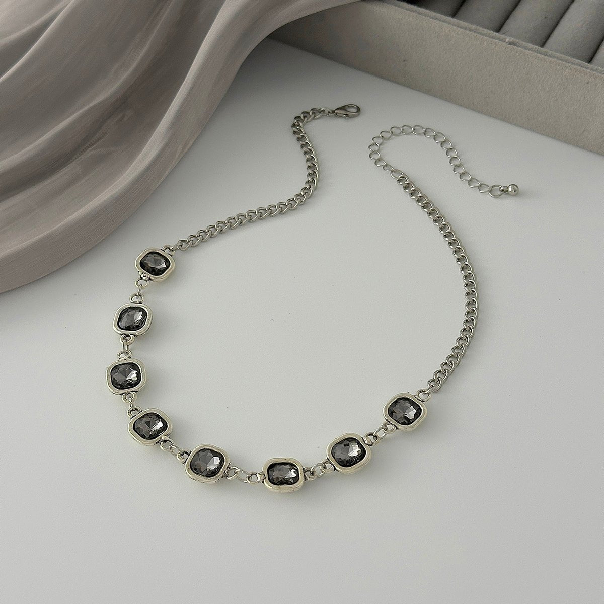 Minimalist Square Rhinestone Choker Necklace Bracelet - ArtGalleryZen