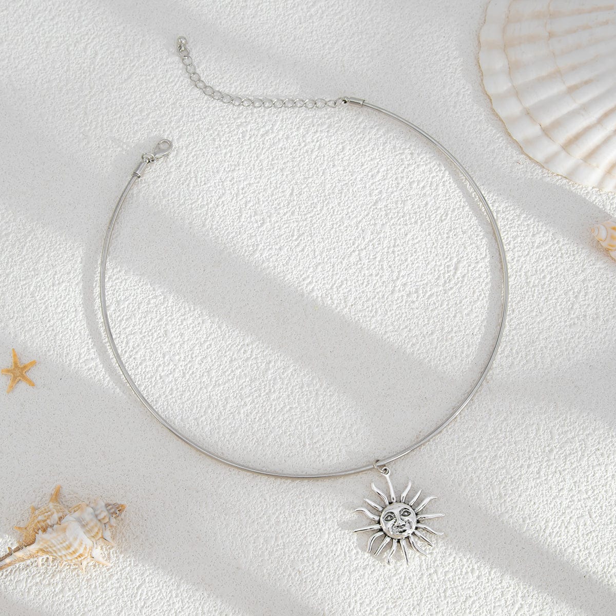 Minimalist Sun Face Pendant Collar Necklace - ArtGalleryZen