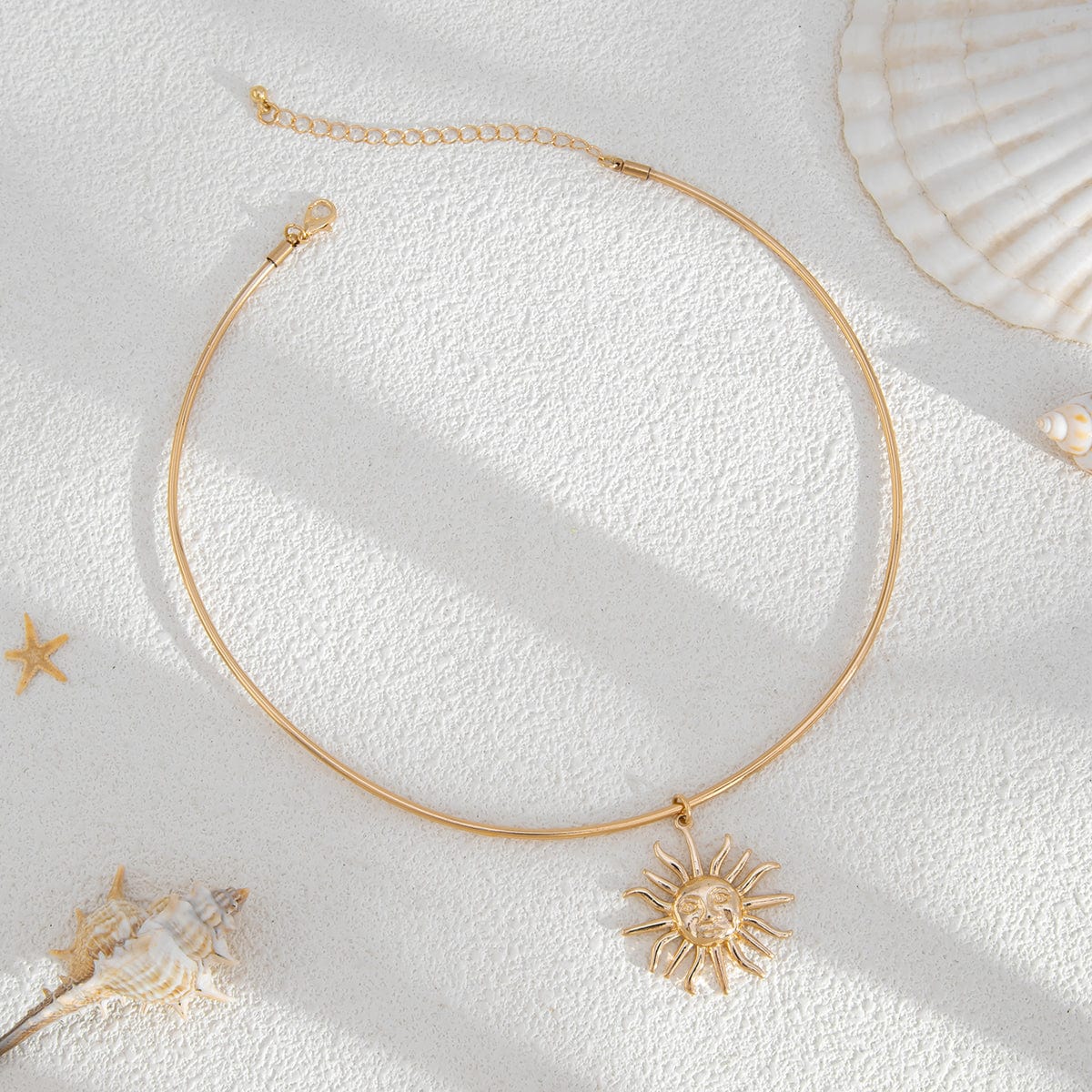 Minimalist Sun Face Pendant Collar Necklace - ArtGalleryZen