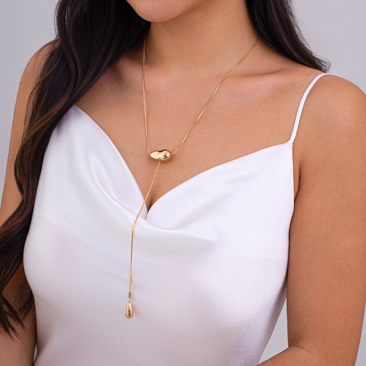 Minimalist Waterdrop Pendant Long Chain Y Necklace - ArtGalleryZen