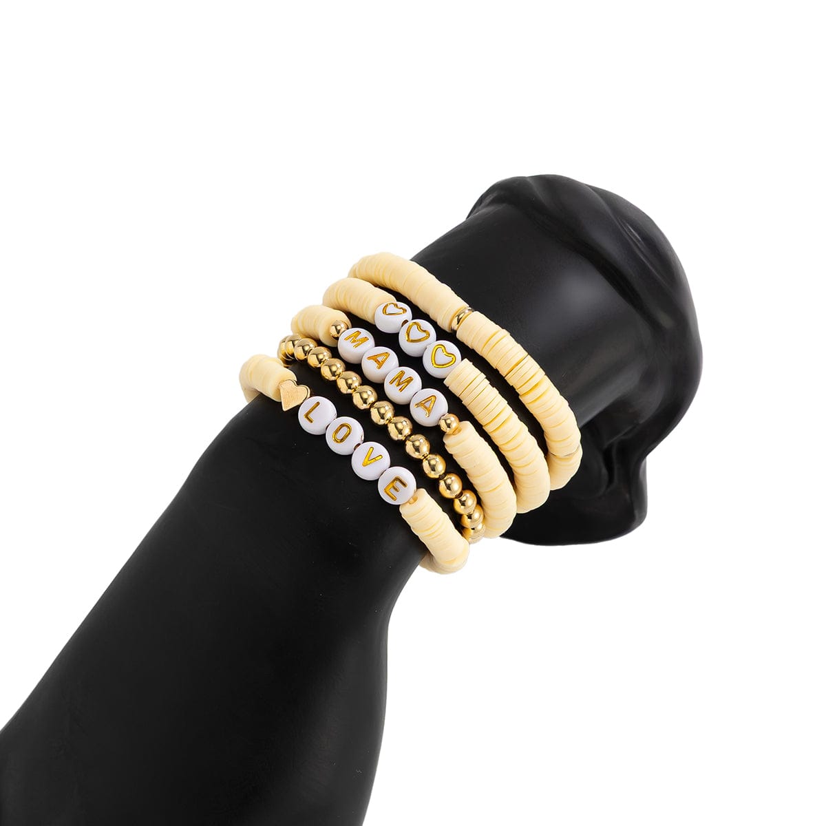 Mother's Day Heart Letter Polymer Clay Beaded Bracelet Set - ArtGalleryZen