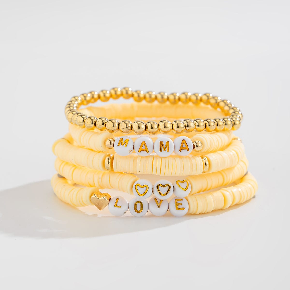 Mother's Day Heart Letter Polymer Clay Beaded Bracelet Set - ArtGalleryZen
