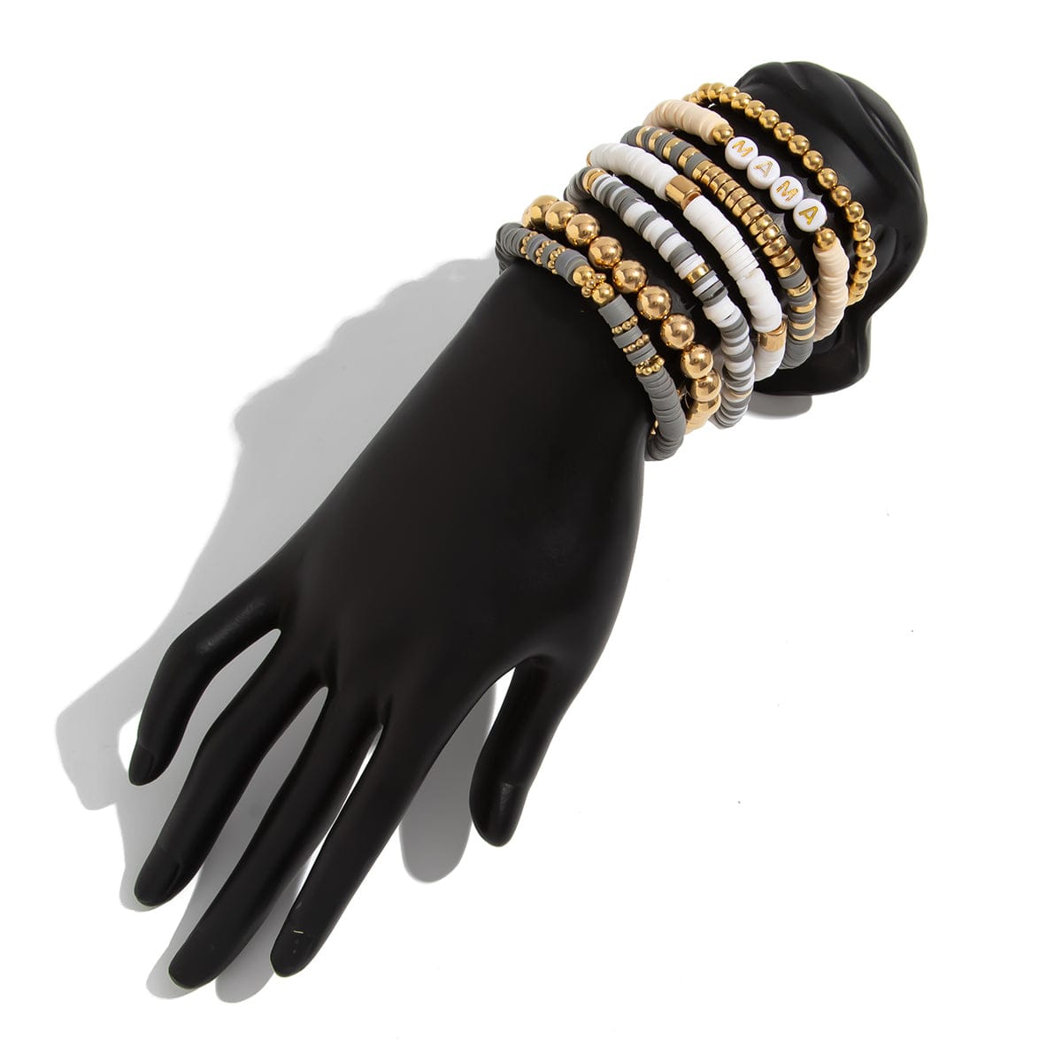 Mother's Day Theme 7pcs Heart Letter Polymer Clay Beaded Bracelet Set - ArtGalleryZen