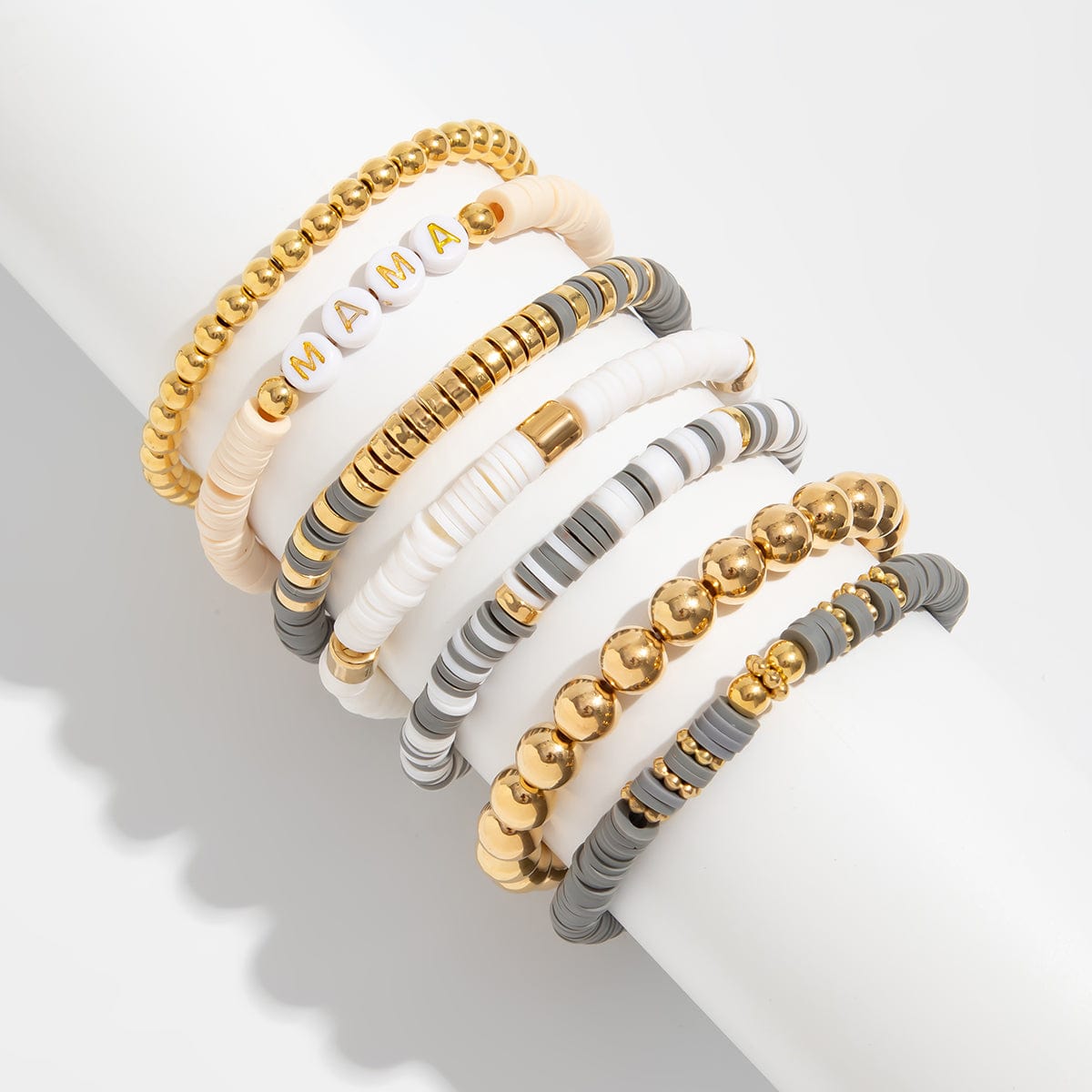 Mother's Day Theme 7pcs Heart Letter Polymer Clay Beaded Bracelet Set - ArtGalleryZen