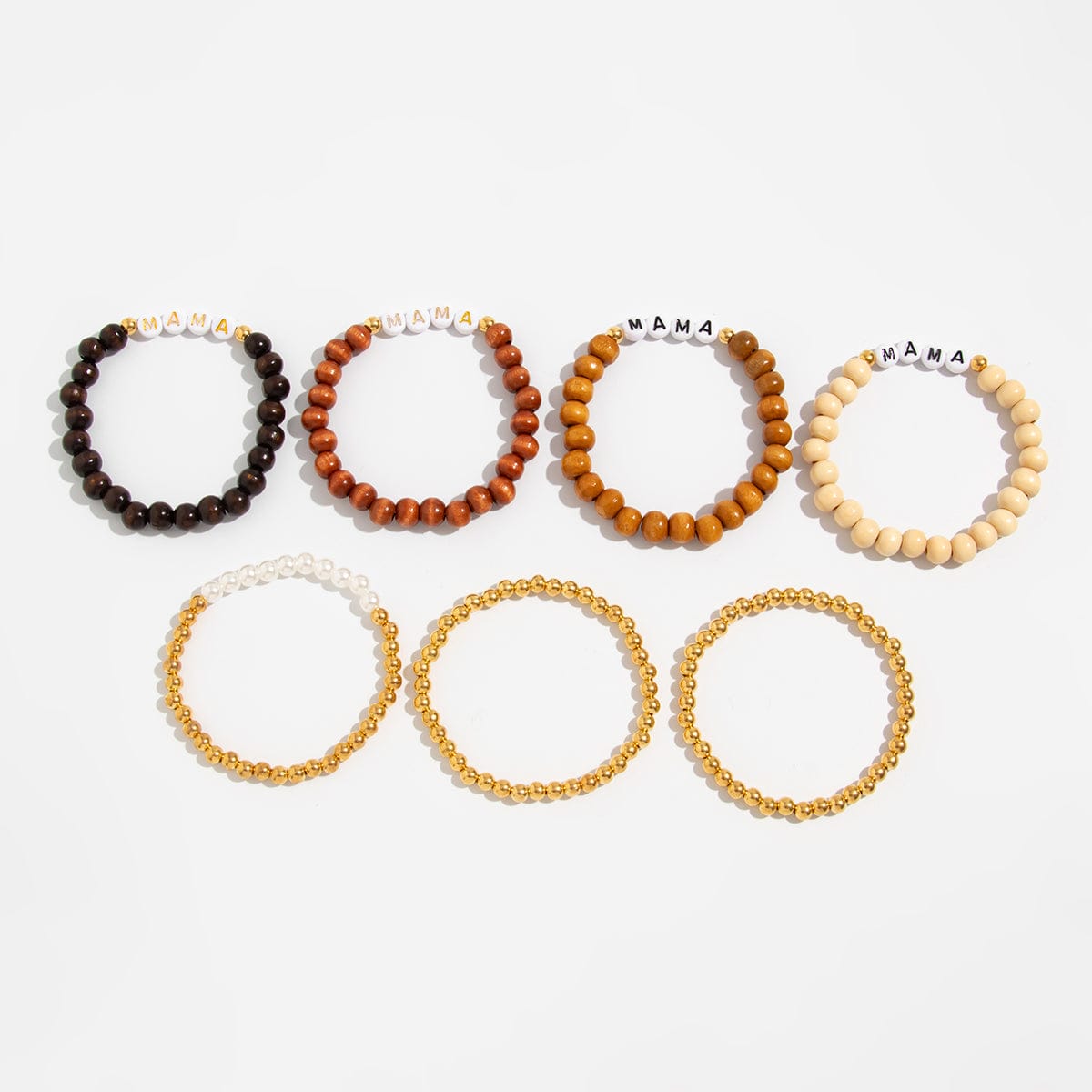 Mother's Day Theme 7pcs Letter Wood Beaded Bracelet Set - ArtGalleryZen