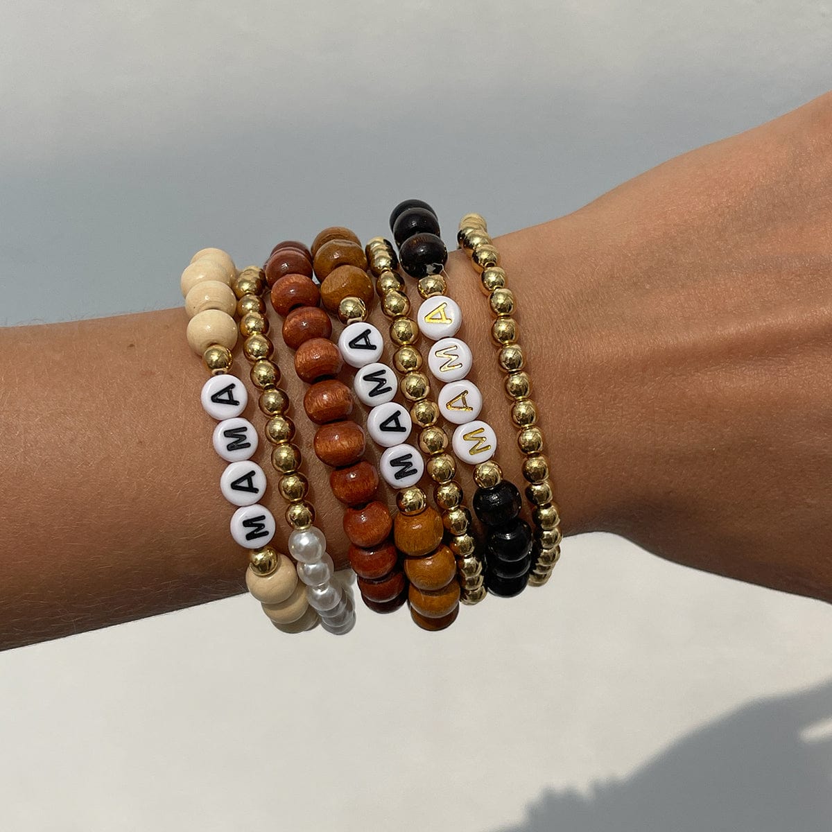 Mother's Day Theme 7pcs Letter Wood Beaded Bracelet Set - ArtGalleryZen