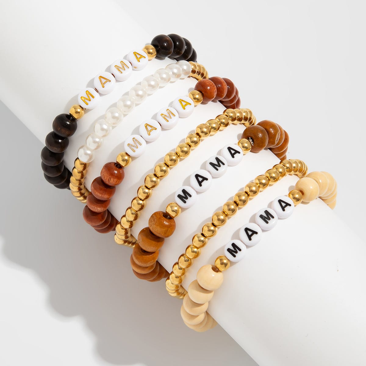Mother's Day Theme 7pcs Letter Wood Beaded Bracelet Set - ArtGalleryZen