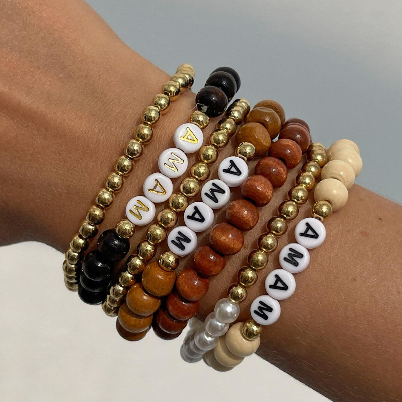 Mother's Day Theme 7pcs Letter Wood Beaded Bracelet Set - ArtGalleryZen