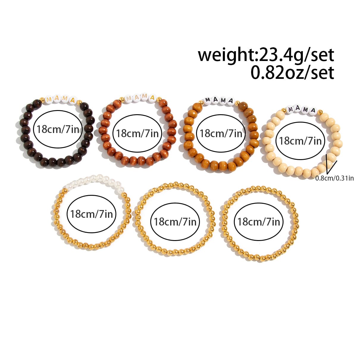 Mother's Day Theme 7pcs Letter Wood Beaded Bracelet Set - ArtGalleryZen