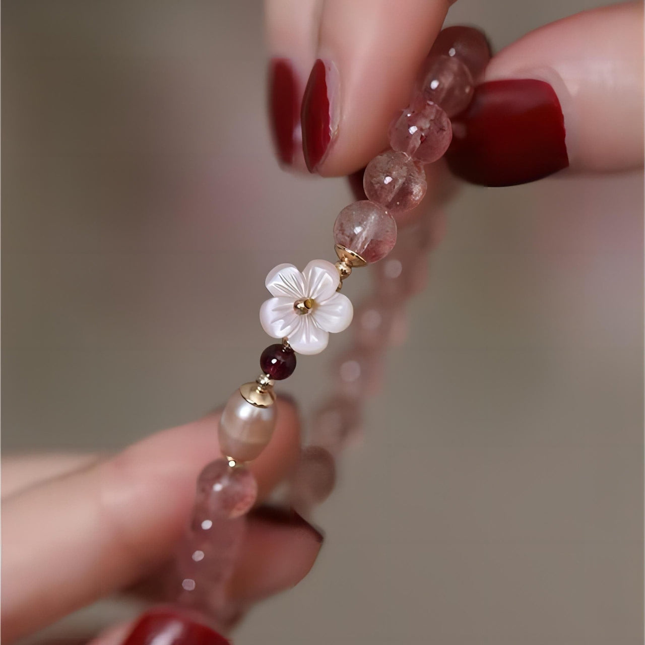 Natural Pink Crystal Cherry Blossom Bracelet - ArtGalleryZen