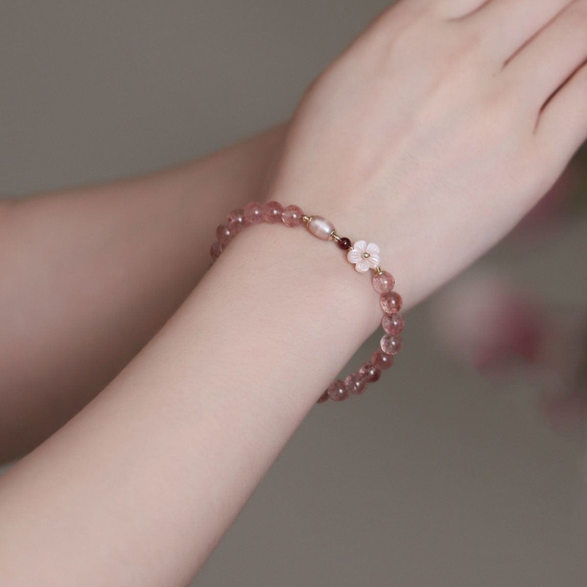 Natural Pink Crystal Cherry Blossom Bracelet - ArtGalleryZen