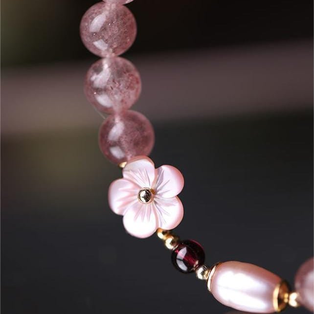 Natural Pink Crystal Cherry Blossom Bracelet - ArtGalleryZen