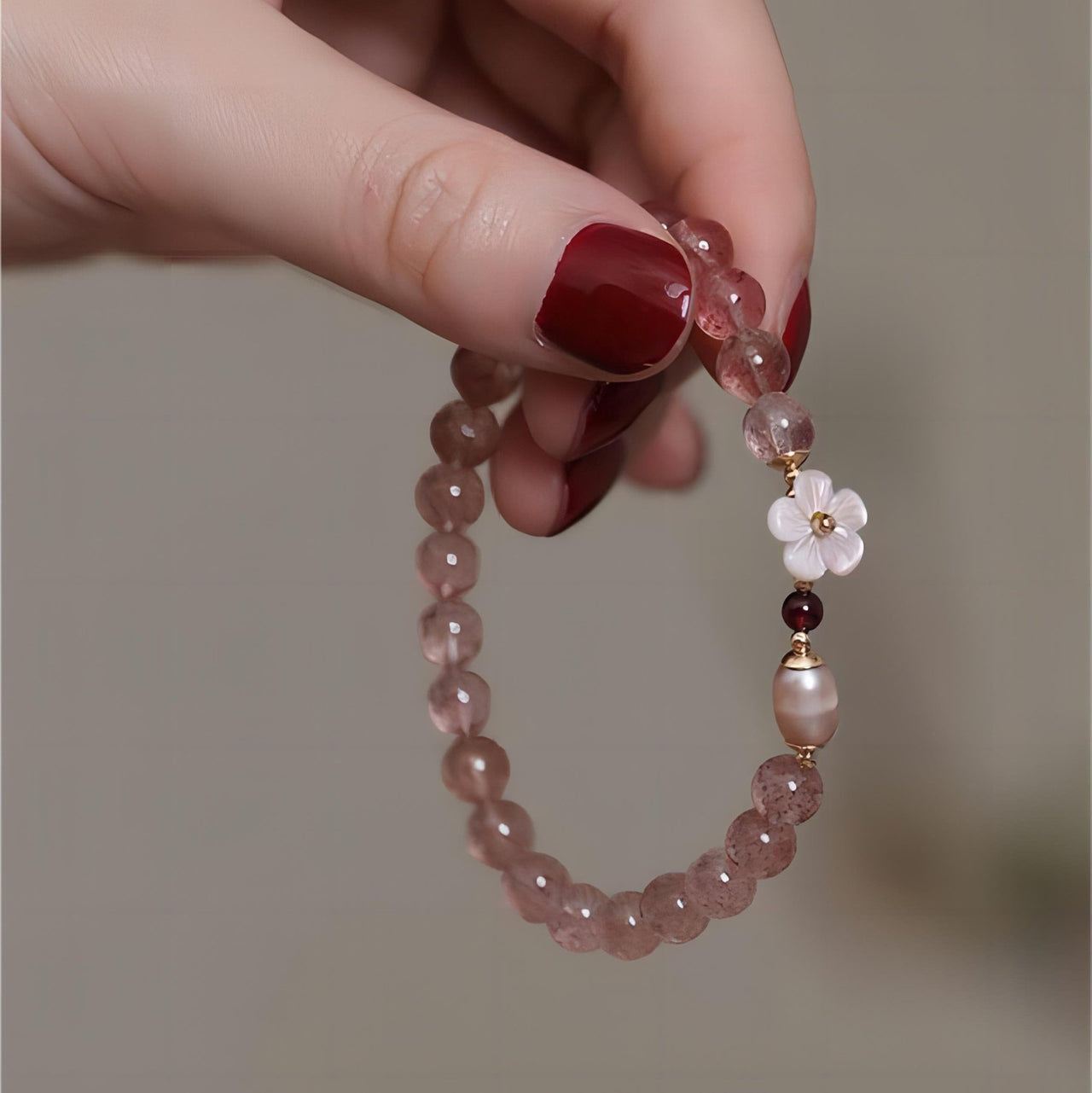 Natural Pink Crystal Cherry Blossom Bracelet - ArtGalleryZen