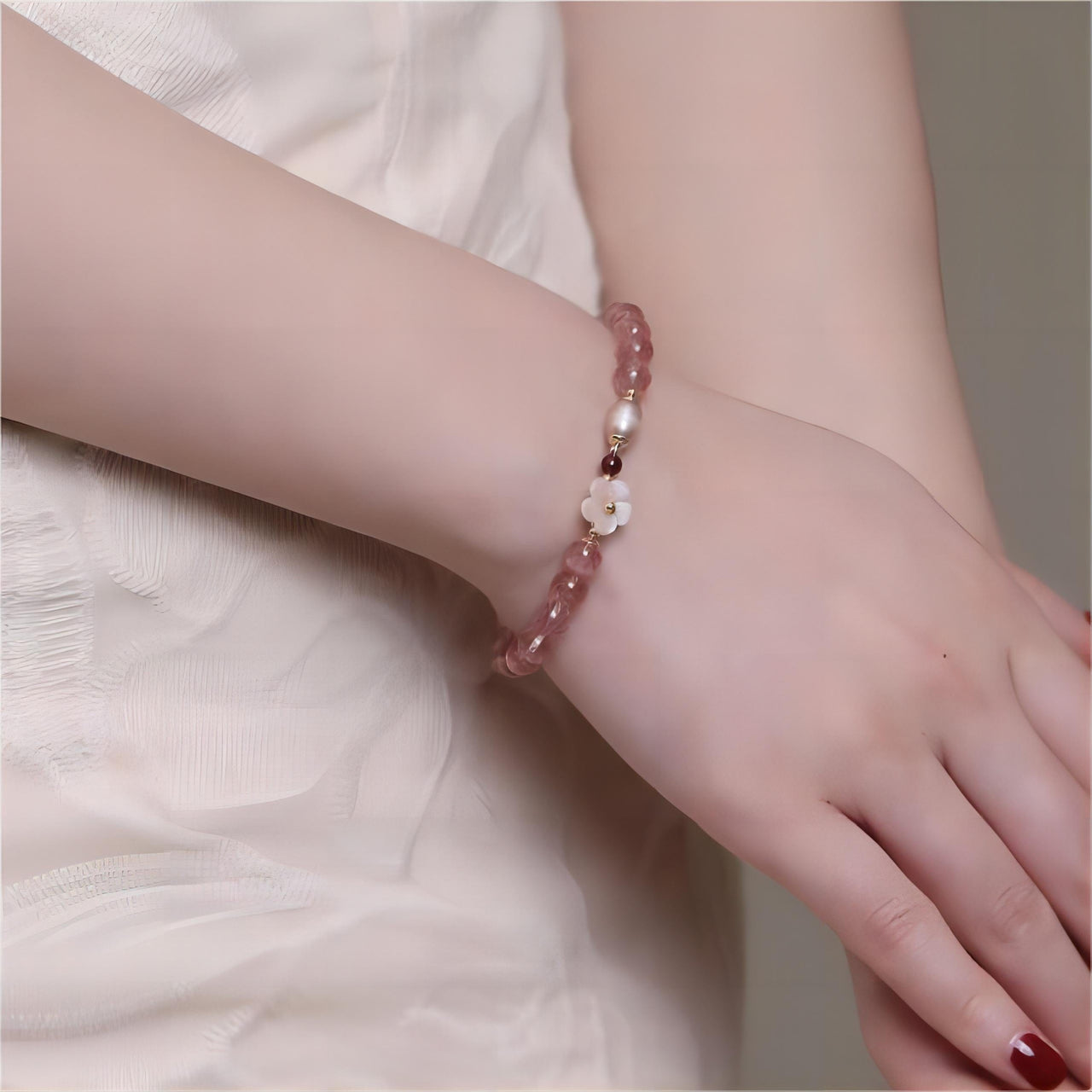 10.2mm Natural Pink Rutilated Phantom Quartz Stretch Crystal Beads Bracelet  AAAA | eBay