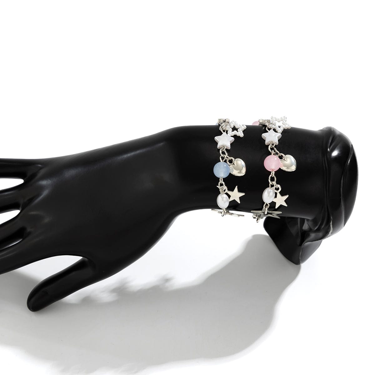 Newly 2 Pcs Heart Star Tassel Crystal Pearl Chain Bracelet Set - ArtGalleryZen