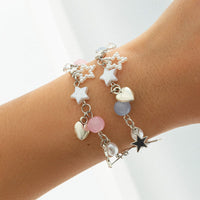 Thumbnail for Newly 2 Pcs Heart Star Tassel Crystal Pearl Chain Bracelet Set - ArtGalleryZen