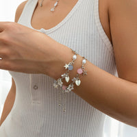 Thumbnail for Newly 2 Pcs Heart Star Tassel Crystal Pearl Chain Bracelet Set