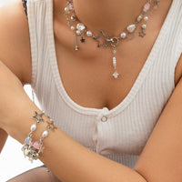 Thumbnail for Newly 2 Pcs Heart Star Tassel Crystal Pearl Chain Bracelet Set