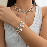 Thumbnail for Newly 2 Pcs Heart Star Tassel Crystal Pearl Chain Bracelet Set