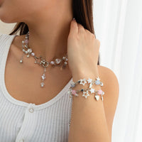 Thumbnail for Newly 2 Pcs Heart Star Tassel Crystal Pearl Chain Bracelet Set