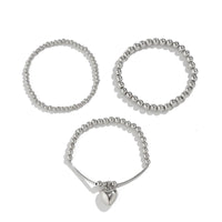 Thumbnail for Newly 3pcs Silver Plated Heart Pendant Ball Chain Bracelet Set - ArtGalleryZen