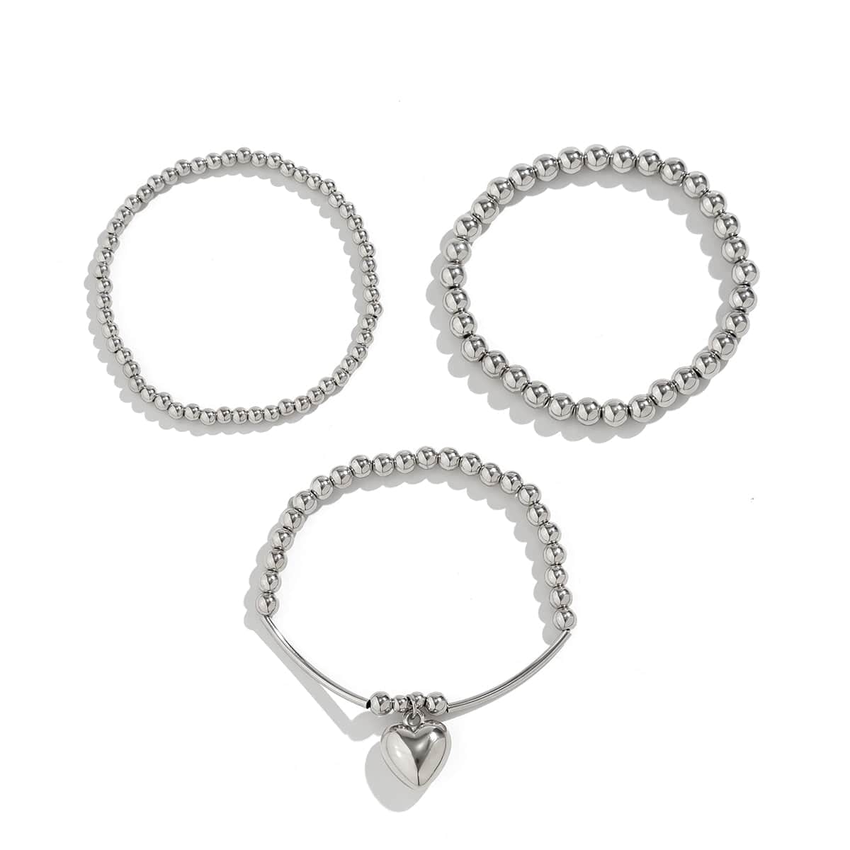 Newly 3pcs Silver Plated Heart Pendant Ball Chain Bracelet Set - ArtGalleryZen