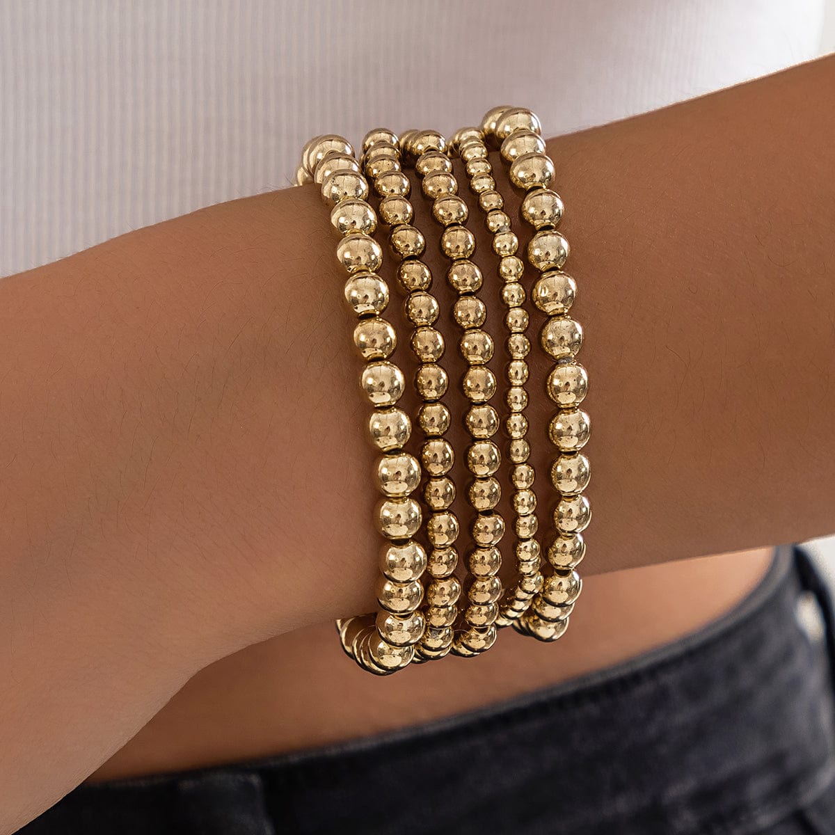 Newly 5pcs Gold Silver Plated Ball Chain Bracelet Set - ArtGalleryZen