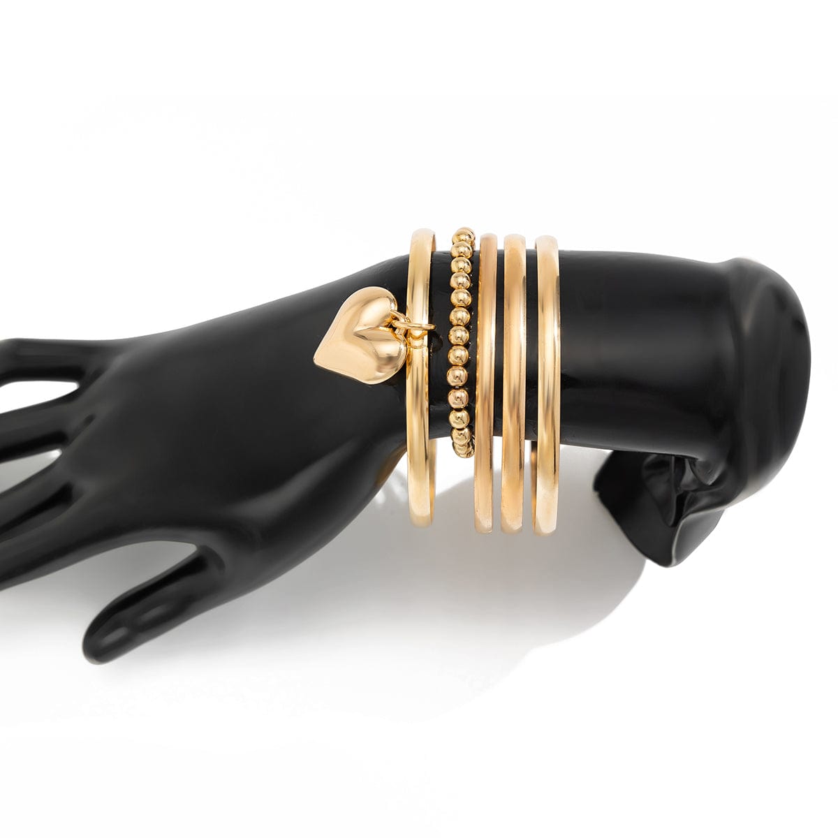 Newly 5pcs Heart Pendant Ball Chain Bangle Bracelet Set - ArtGalleryZen