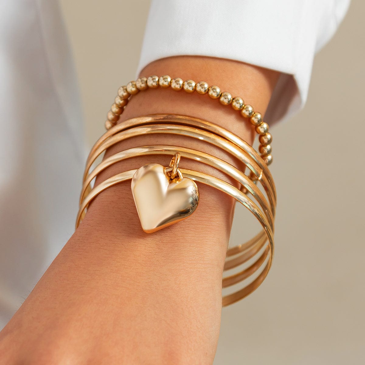 Newly 5pcs Heart Pendant Ball Chain Bangle Bracelet Set - ArtGalleryZen