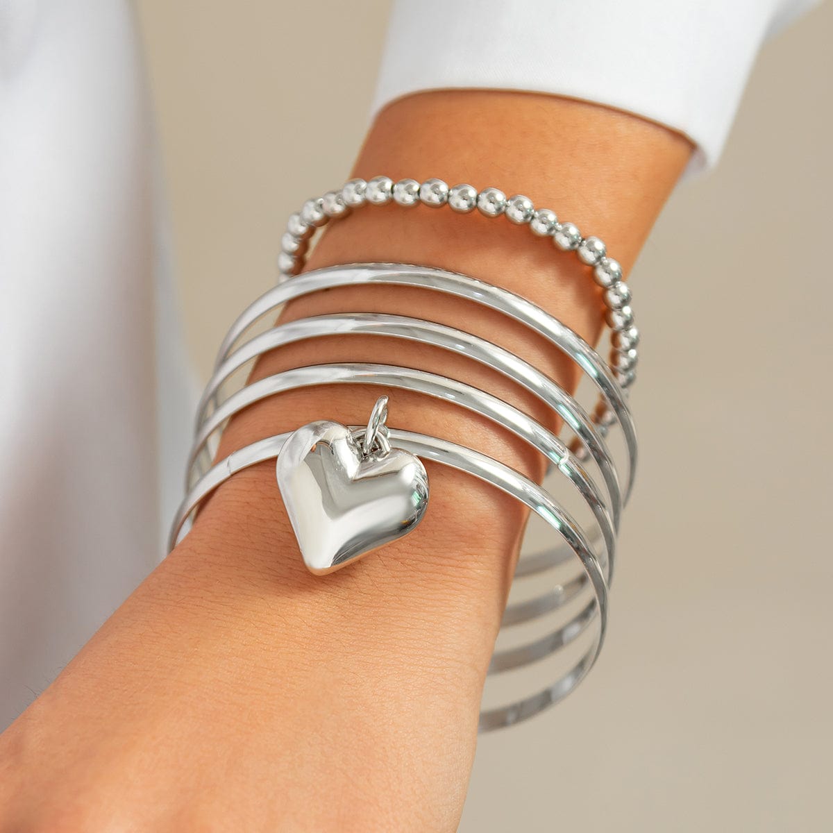 Newly 5pcs Heart Pendant Ball Chain Bangle Bracelet Set - ArtGalleryZen